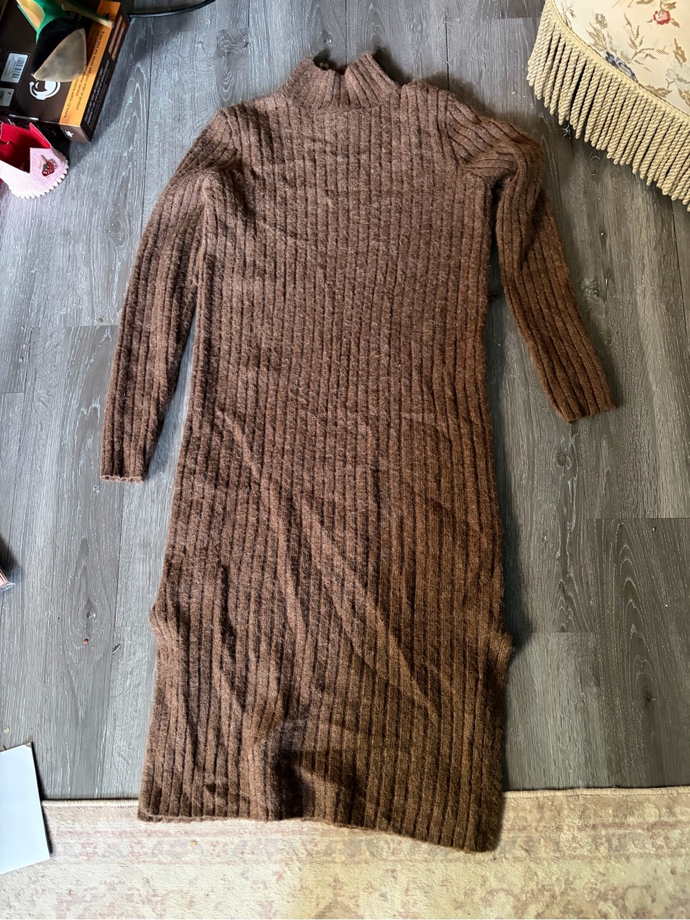 William Rast Chocolate Brown Ribbed Maxi Sweater Dress